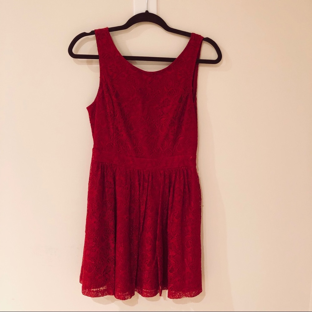 Lace Red Cross Back Dress